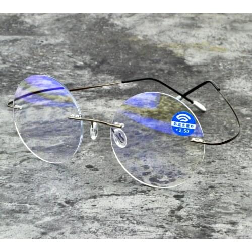 Rimless Round Ultralight Reading Glasses Alloy Frame for Men Women Blue Light Blocking High Quality+1+1.5 +2.0 +2.5 +3 +4