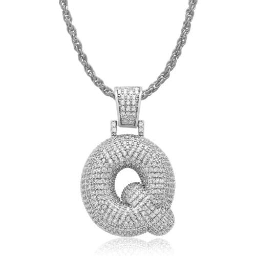 OMYFUN Factory Price A-Z Custom Bubble Letters Initial Q Charm Pendant For Men Women Gold Silver Color Hip Hop Jewelry Drop Ship