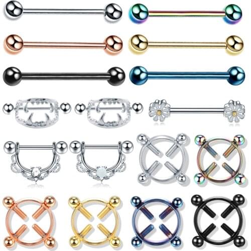 1Set Steel Nipple Barbell Piercings 14G Opal Gem Nipple Shiled Flower Charming Fake Nipple Rings For Women Body Piercing Jewelry