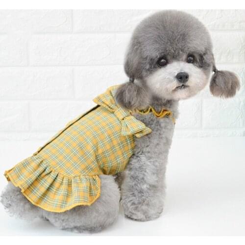 Small Dog Girl Dress, Cute Plaid Pattern Vest Spring Summer Suspender Skirt Apparel Clothes for Pet Puppy Small Dog