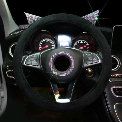 Luxury Crystal Cartoon Car Steering Wheel Covers Women Girls Diamante Rhinestone Red Car Covered Steering-Wheel Accessories