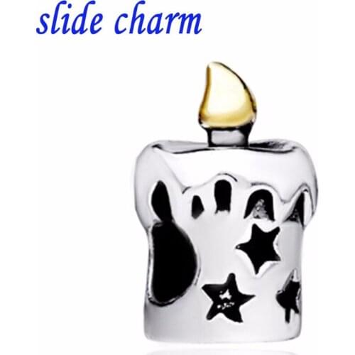 Slide charm Free shipping European and American black five-pointed star candle Halloween New listing amulet fit Pandora bracelet