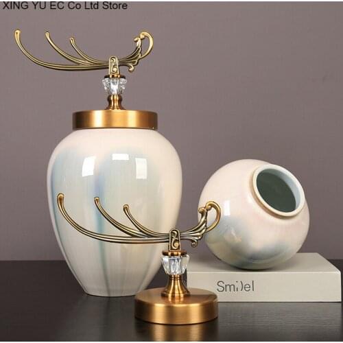 Modern Neo-classical Ceramic Jar Decoration Handicraft Flower Arrangement Vase Household Storage Jar Living Room Decoration