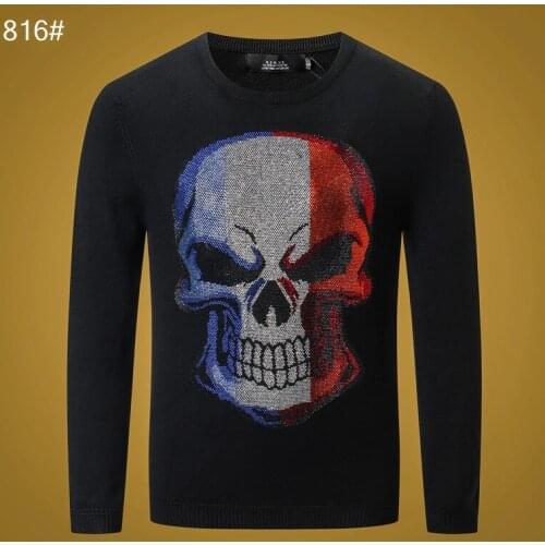 100% Cotton Men Sweater O-neck Striped Slim-fit Warm Sweater Men Long-Sleeved Pullover Plein Skull 2020 Autumn New Pull homme