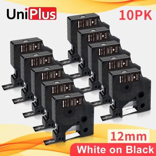 UniPlus 45021 White on Black D1 Labeling Tape 12mm*7m Replacement Dymo Label Printer LabelManager 420P 450 PC II 500TS Dymo Tape