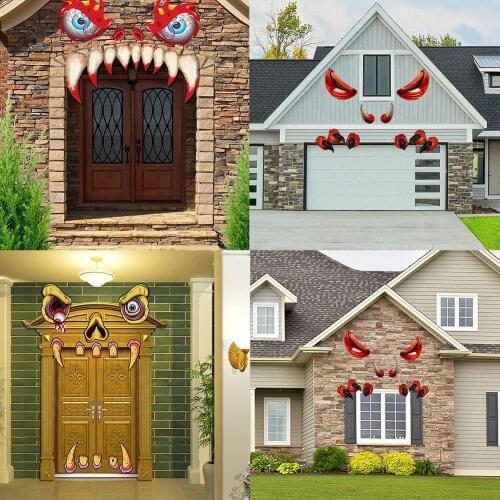 Funny Faces Big Eyes Halloween Decoration Stickers For Decorate Horror House Outdoor Door Stickers Halloween Festival Decoration