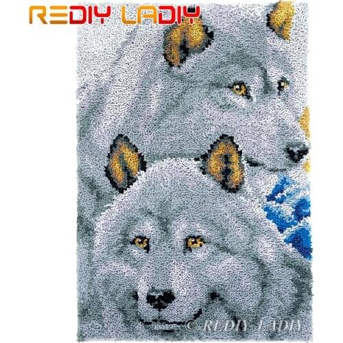 Latch Hook Rug Wolf Brothers Chunky Yarn Tapestry Kits Crocheting Cushion Mat DIY Carpet Rug Needlepoint Hobby & Crafts 58*87cm