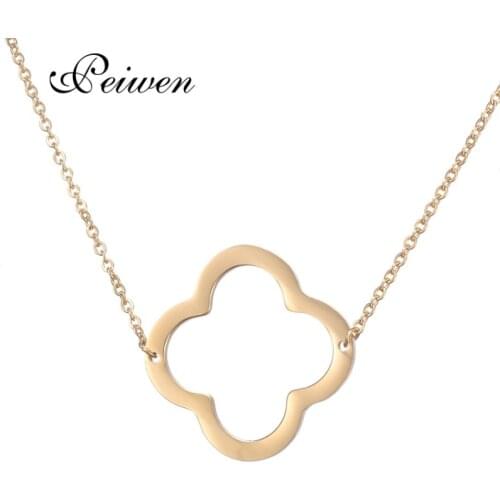 Fashion Hollow Clover Pendant Necklace Stainless Steel For Women Rose Gold Gold Silver Color Chain Collier Jewelry Charm Choker