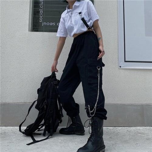 High Street Zipper Binding Jeans Womens Spring 2021 New High Waist Straight Loose Pocket Denim Cargo Pants