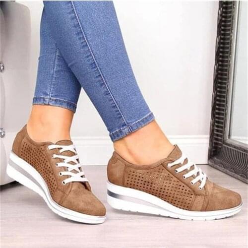 Women Wedge Shoes Summer Autumn Casual Canvas Sneakers Breathable Platform Sneakers Meddle Heel Pointed Toe Pump Air Mesh Shoes