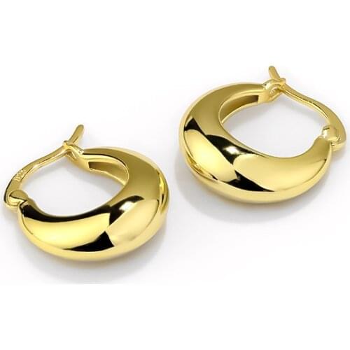 Womens 9.4MM 18K Gold Authentic 925 Sterling silver Circle Geometric Flat Domed ear hoop huggie earrings Moroccan C-E320E