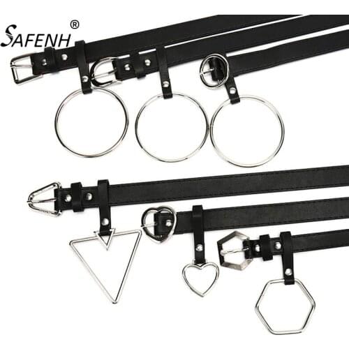 Women Metal Round Heart Geometry Buckle Belt Punk Harajuku PU Leather Belt Waistband Party Jeans Dress For Ladies Belt