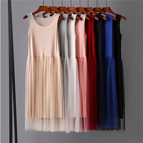 2021 Spring Summer Modal Cotton Sling Dress Women Mori Girl Sexy Sleeveless Mesh White Black Loose elasticity Female Tank Dress