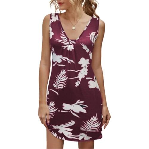 Plus Size Women Clothing Dress Sexy Sleeveless V-neck Print Loose A-Line Dress Bohemian Beach Party Casual Dress Summer Vestidos