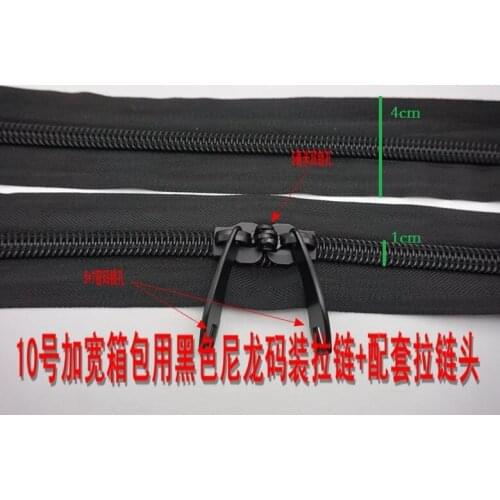 1cm teeth/Total Width 4cm over size 10# nylon zippers 3M zip+2pcs sliders for password box Luggage Fishing bag tension bar box