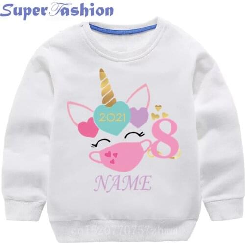 2021 Quarantine Custom name Number 1~9 Happy Birthday Kids Hoodies Baby Girls Autumn Quarantine Unicorn Hoodie Sweatshirt,dKYT28