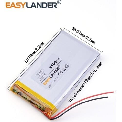 3.7v lithium ion rechargeable battery 135178 5100mAh for oDIY Mp3 MP4 MP5 GPS PSP PAD Mobile Tablet PC power bank