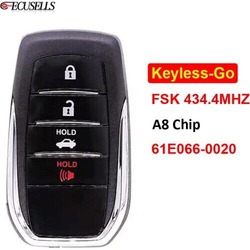 4 Button Keyless-Go Remote Car Key Board 61E066-0020 A8 Chip FSK 434.4MHz for Toyota Camry Southeast Asia 2015-2018 TOY12 Blade