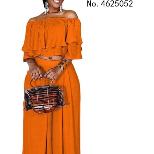 4XL 5XL Plus Size African Sets Sexy Crop Wide Leg Pant Off the Shoulder Loose Fashion High Street Wear Outfit Matching Sets
