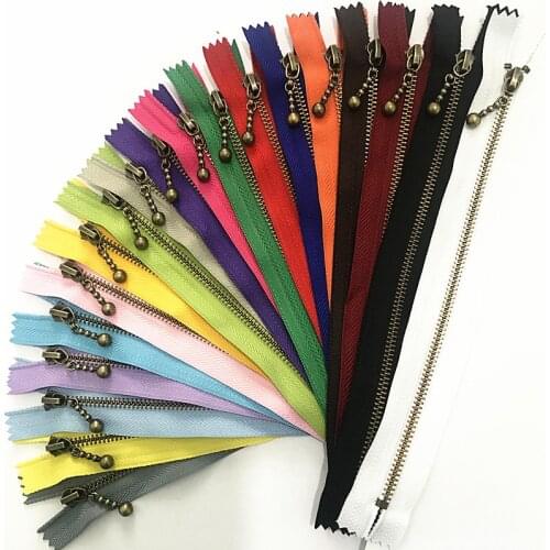 5pcs Mix 3# (20-50cm) 8-20inch Round bead modeling copper zipper metal zipper