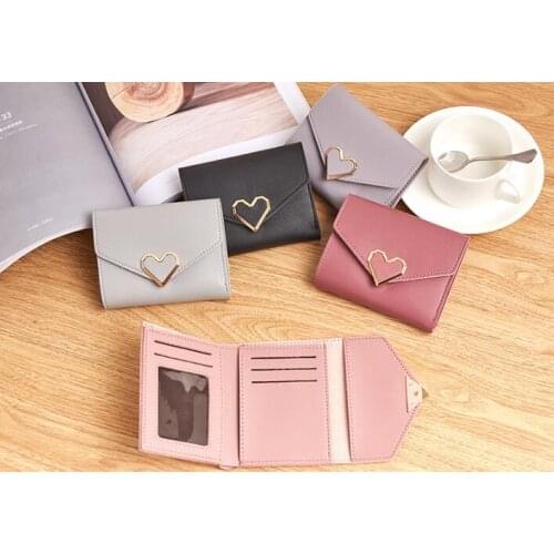 5 pcs Fashion Colorful Lady Lovely Coin Purse Solid Love Heart Wallet Large Capacity Women Small Bag Cute Card Hold new