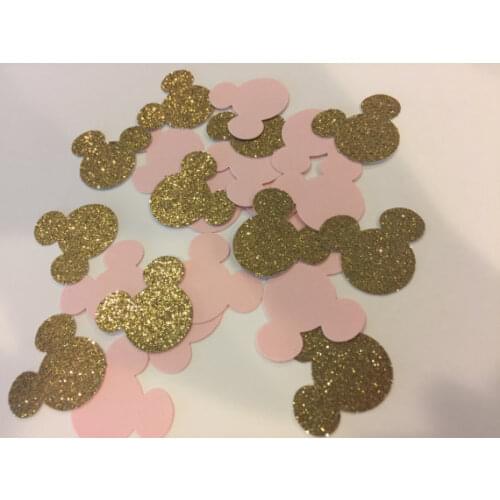 50pcs Baby Shower First Birthday Mouse Confetti - Glitter Gold and Pink / Die Cut party decoration