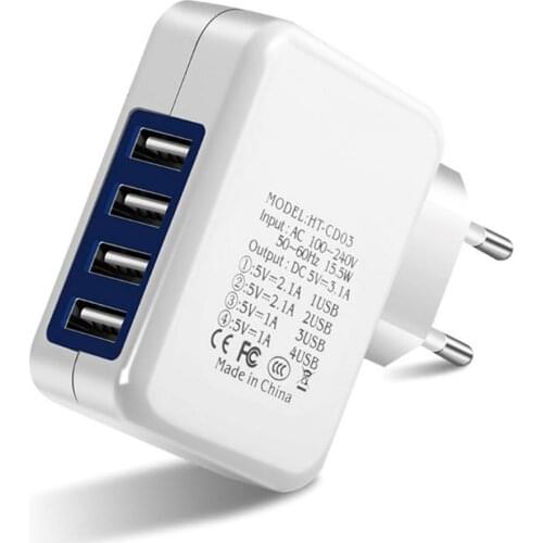 4 Ports Adapter Quick Charge EU USB Charger Wall Portable Mobile Phone Fast Charger Home Charger Travel Fast Charging Adapter