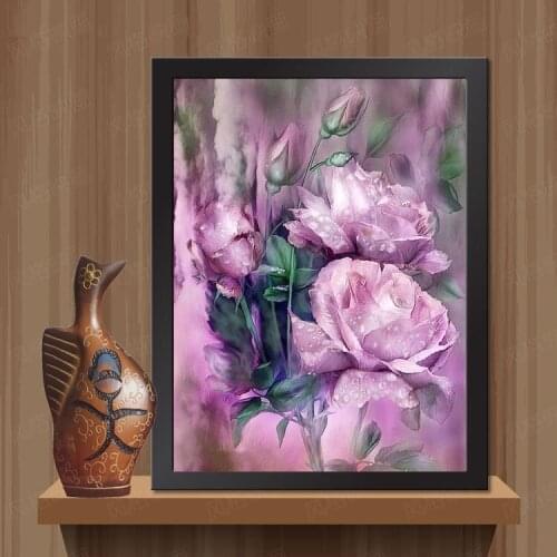 5D DIY Diamond Embroidery Flower Purple Diamond Cross Stitch Crystal Full Diamond Sets Decorative Diy Diamond Painting
