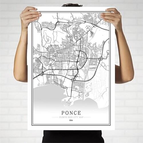 Caribbean Creative city map Usa Abstract Canvas Painting Black and white Wall Art Print Poster Picture Home Decoration