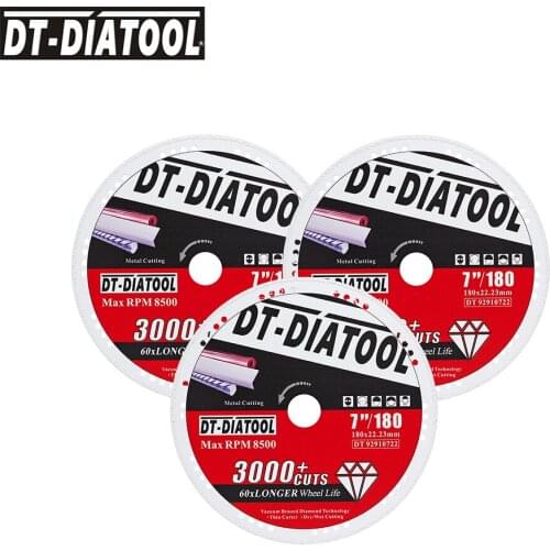 DT-DIATOOL 3pcs/set Dia 7inch/180mm Diamond Saw Blade for Metal Steel Tube Iron Rebar Angle Steel Diamond Cut-off Wheel