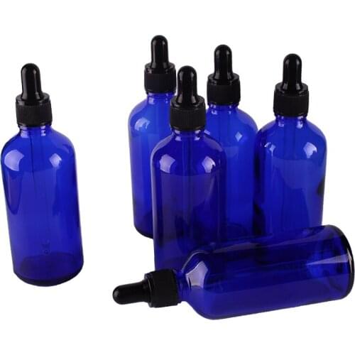 6pcs 100ml Cobalt Blue Glass Dropper Bottles with Pipette Empty Perfumes Bottles Liquid Jars
