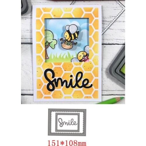Hot Word "Smile" Rectangle Frame Metal Cutting Dies For Scrapbooking Craft Die Cut Card Making Embossing Stencil Photo Album