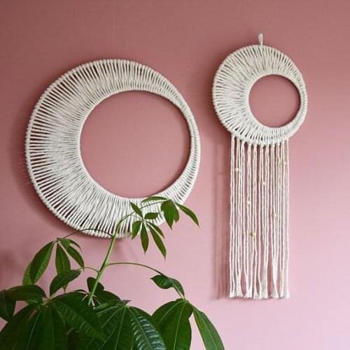 Hand-woven Cotton Rope Tapestry Round Moon Nordic Style Wall Hangings Homestay Tassel Tapestry Frame