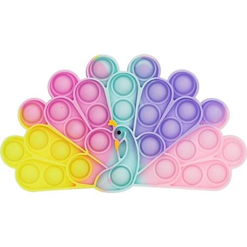 Macaron Peacock Animal Simple Fidget Toy Push Bubble Stress Sensory Toy Relief Funny Anti-stress Hand Game Toys for Kids