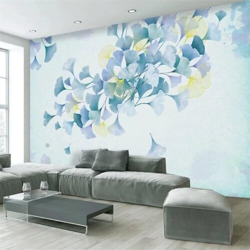 Wellyu Customized 3d wallpaper Nordic hand-painted blue gold ginkgo leaf small fresh living room sofa background wallpaper