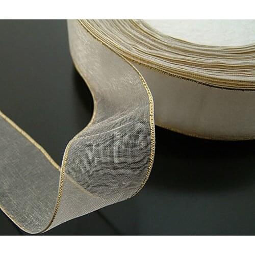 JM4637)Width 20mm 25mm a Roll Roughly 45 Meter Red Pink Black White Yellow Purple Gold-border Transparent Gossamer Ribbon