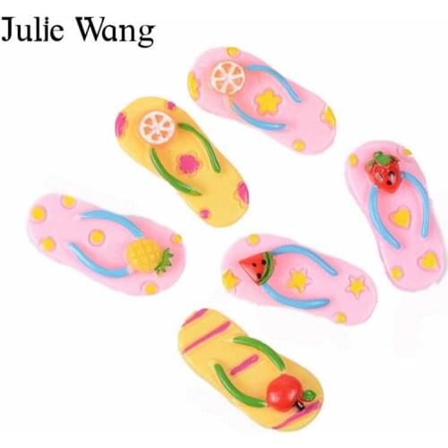 Julie Wang 10PCS Resin Fruit Flip Flops Charms Mixed Slipper Pendant Earring Necklace Jewelry Making Accessory Table Props Decor