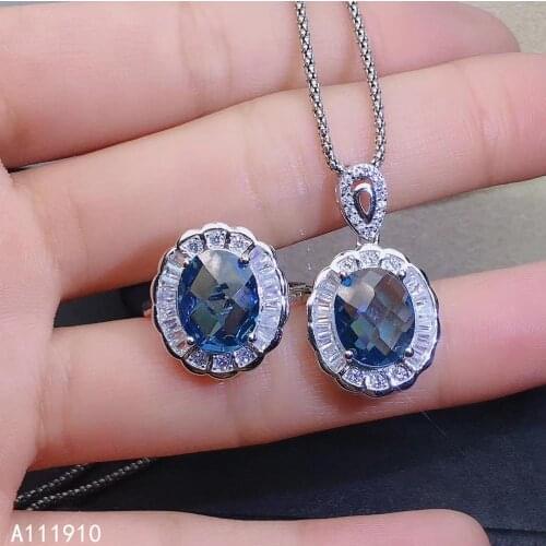 KJJEAXCMY fine jewelry 925 sterling silver inlaid Natural Blue topaz pendant ring Womens suit support detection noble