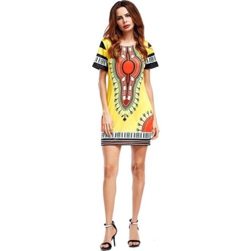 Summer Yellow sexy package hip mini Dress Dashiki Traditional Print African dresses beach bodycon vintage dress Yellow