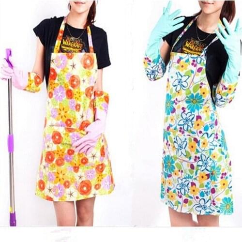 Flower Printing Fashion Women Plastic Kitchen Aprons Cleaning Cooking Cheap Aprons Goodhelper Chef Aprons For Woman Free Ship