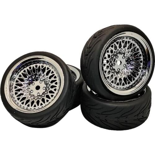 4pcs 12mm Hex 1/10 Rubber Tire Wheel Set Model CLSSM + PP133 Fit 1:10 RC On Road Car