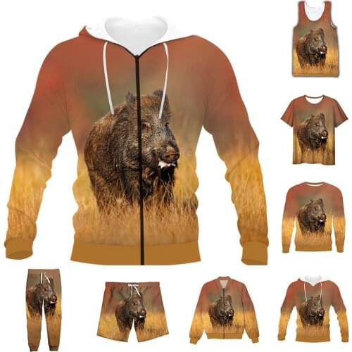 New Funny 3D Full Print Hunting Boar T-shirt/Sweatshirt/Zip Hoodies/Thin Jacket/Pants Four Seasons Casual Suit V47