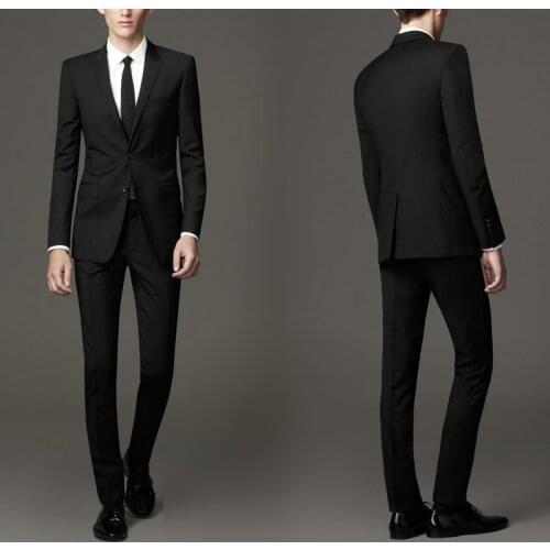 New Arrival Groomsmen Notch Lapel Groom Tuxedos Black Men Suits Wedding Best Man (Jacket+Pants+Tie+Hankerchief) C15