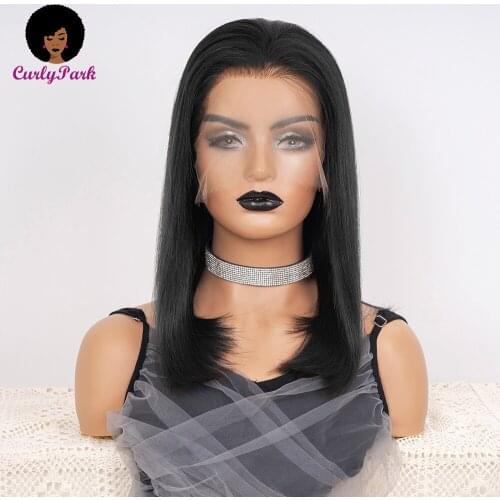 CurlyPark 13x6 Lace Front Human Hair Wigs Straight Remy Brazilian Wigs 150% For Black Women Natural Color Wigs Lace Front Wigs