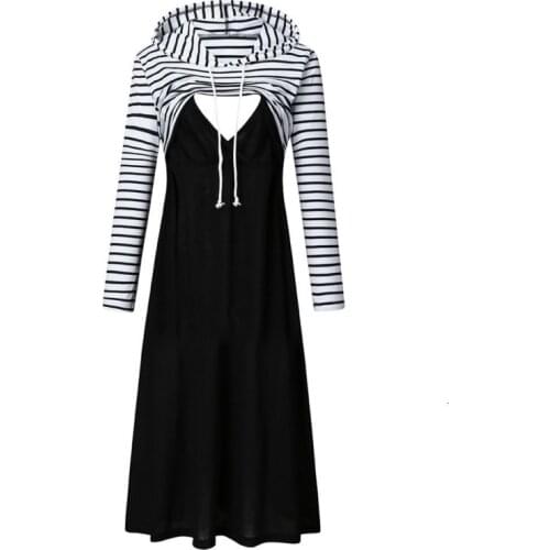 Maternity Hooded Dress Pregnant Women Striped Nursing Dress For Breastfeeding With Hooded Sweatshirt Dress Autumn Vestido