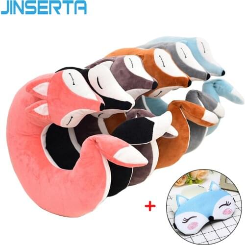 JINSERTA Lovely Fox Animal Cotton Plush U Shape Neck Pillow Car Home Travel Pillow Nap Health Care Pillow for Children Kid Adult