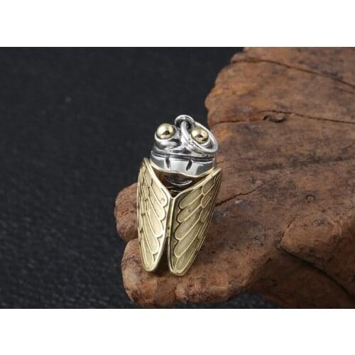 925 sterling Silver cicada charm tag pendant decoration Necklace keychain jewelry A2624