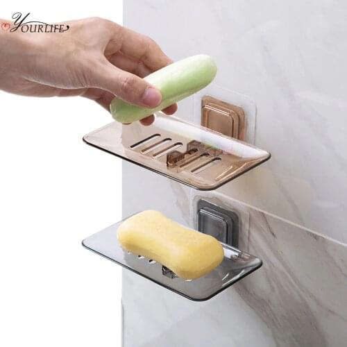 OYOURLIFE Wall Mounted Transparent Soap Holder Bathroom Non-slip Drain Soap Tray Shower Soap Dish Bathroom Accessories