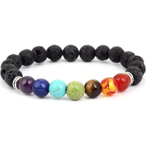 Adjustable Chakra Black Lava Healing Balance Reiki Buddha Prayer Yoga Bracelet Onyx Matte Volcanic Stone h3243