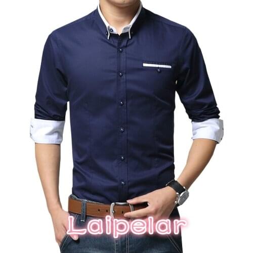 New Arrival Men Casual Business Shirt Long Sleeve Korean Style Solid Color Cotton Mens Shirt Turn Down Collar Shirt for Men